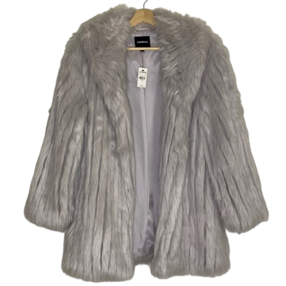 Express Light Gray Faux Fur Coat